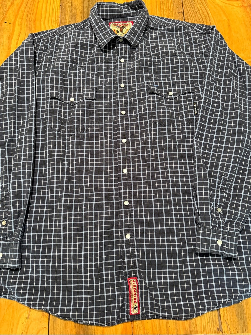Cinch Black Windowpane Men’s Ling Sleeve Pearl Snap Western Shirt CL